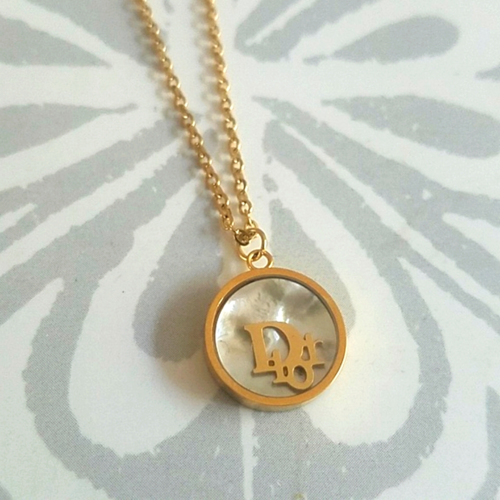 Dior Gold Zip Pull Pendant Charm Added To A New Gold/Stainless Chain Necklace